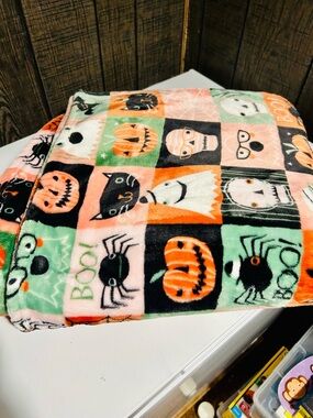 cupcakes & cashmere Halloween Patchwork Plush Throw - Orange, Black, Green, Pink